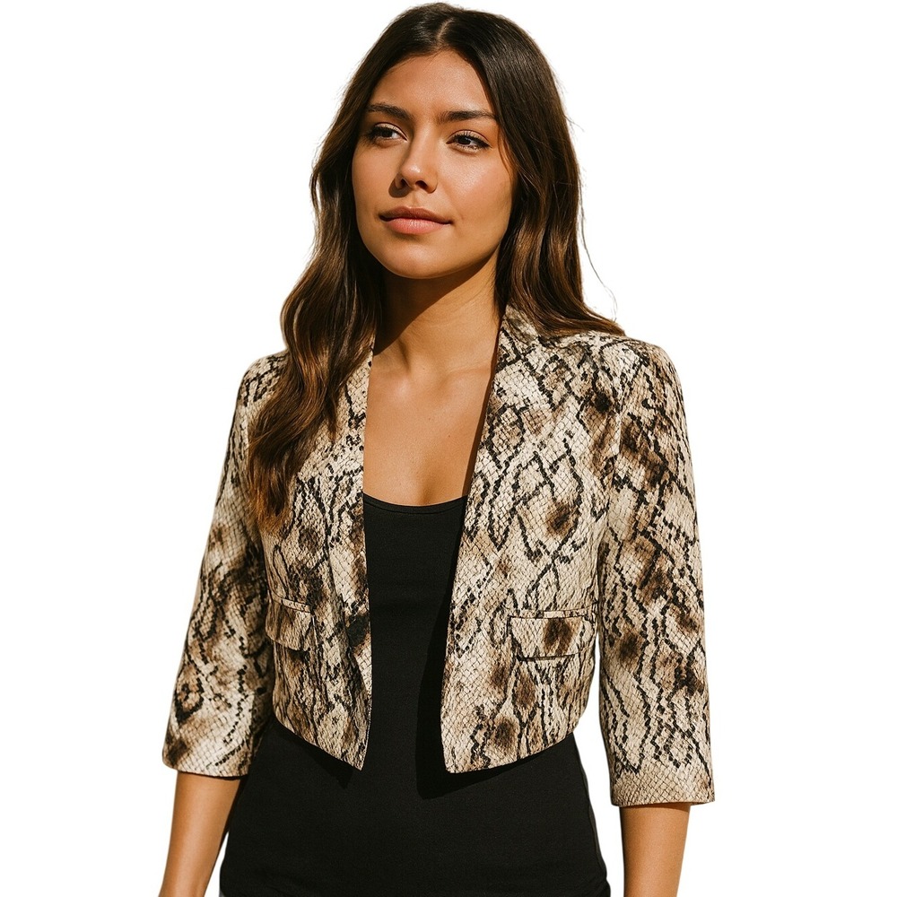 Worthington Animal Print Cropped Blazer  Snakeskin Print Size Large